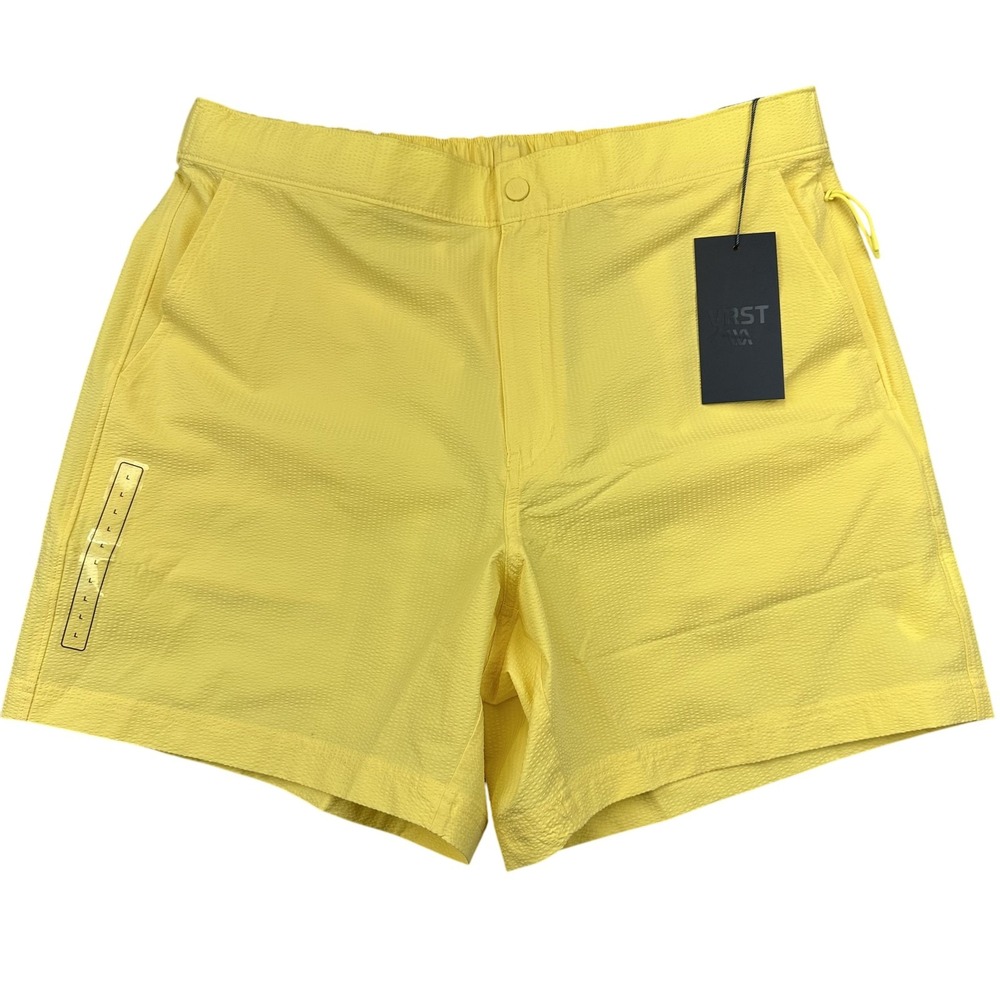 VRST Resort‎ Short Mens Large Yellow Seersucker 6 Inseam UV Protection Stretch